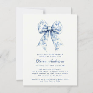 Dusty Blue Floral Chinoiserie Bow Baby shower Briefkaart
