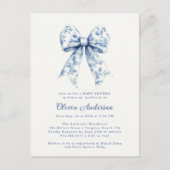Dusty Blue Floral Chinoiserie Bow Baby shower Briefkaart (Voorkant)