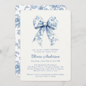 Dusty Blue Floral Chinoiserie Bow Baby shower Kaart (Voorkant / Achterkant)