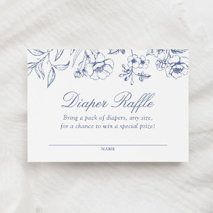 Dusty Blue Floral Chinoiserie Luier Raffle Ticket Informatiekaartje