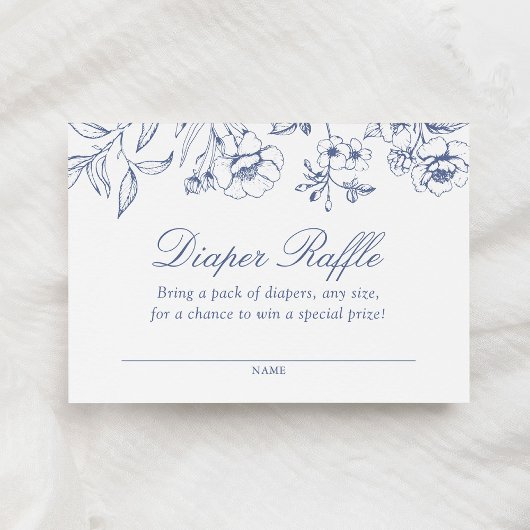 Dusty Blue Floral Chinoiserie Luier Raffle Ticket Informatiekaartje