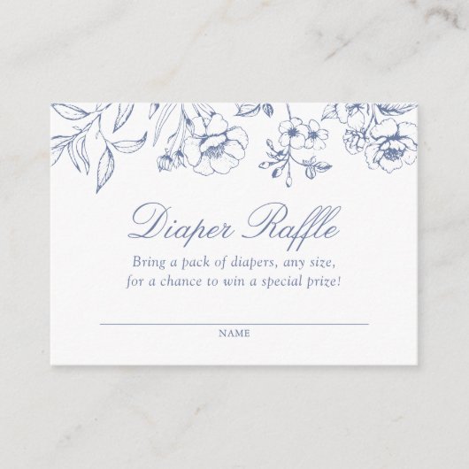 Dusty Blue Floral Chinoiserie Luier Raffle Ticket Informatiekaartje (Voorkant)