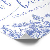 Dusty Blue Floral Coffee Bar Love is Brouwbord Poster (Hoek)