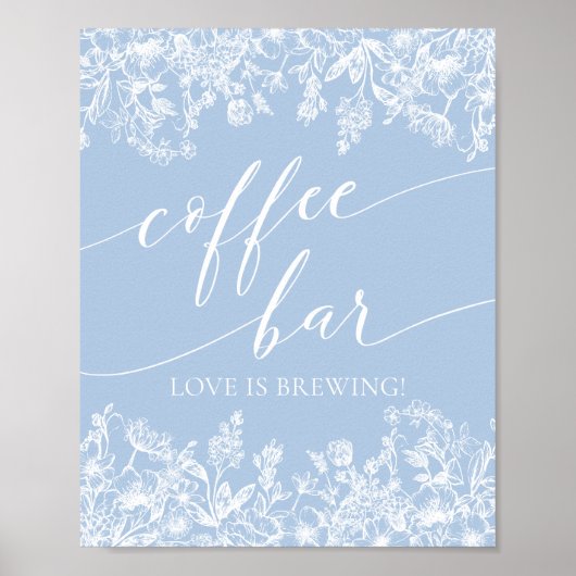 Dusty Blue Floral Coffee Bar Love is Brouwbord Poster (Voorkant)