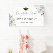 Dusty Blue Floral Congrats Afstudeerder Graduation Spandoek (Insitu)