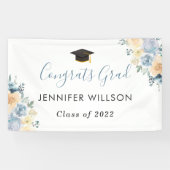 Dusty Blue Floral Congrats Afstudeerder Graduation Spandoek (Horizontaal)