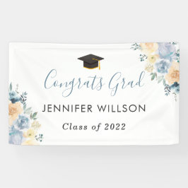 Dusty Blue Floral Congrats Afstudeerder Graduation Spandoek