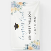 Dusty Blue Floral Congrats Afstudeerder Graduation Spandoek (Verticaal)