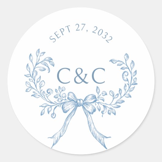 Dusty Blue Floral Coquette Monogram Ronde Sticker (Voorkant)