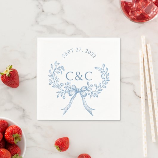  Dusty Blue Floral Coquette Monogram Servet (Insitu)