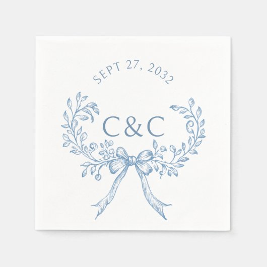  Dusty Blue Floral Coquette Monogram Servet (Voorkant)