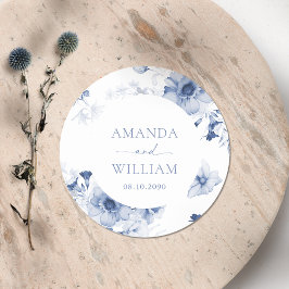 Dusty Blue Floral Couple Name Sticker