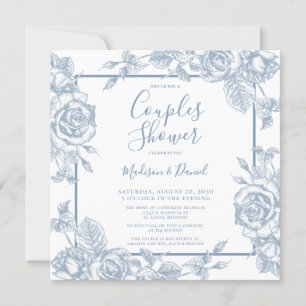 Dusty Blue Floral Couples Shower Kaart