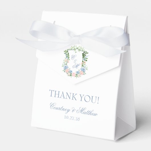 Dusty Blue Floral Crest Bedankt Bedankdoosjes (Voorkant Zijde)