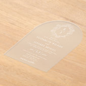 Dusty Blue Floral Crest Monogram Bruiloft Acryl Uitnodigingen (Laagn)