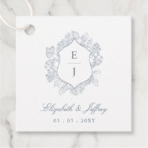 Dusty Blue Floral Crest Monogram Bruiloft