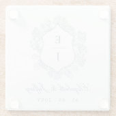 Dusty Blue Floral Crest Monogram Bruiloft Glazen Onderzetter (Achterkant)