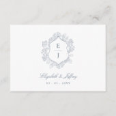 Dusty Blue Floral Crest Monogram Bruiloft Informatiekaartje (Voorkant)