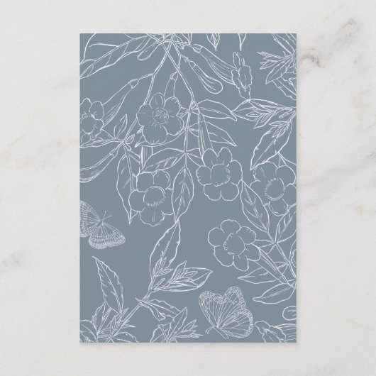 Dusty Blue Floral Crest Monogram Bruiloft Informatiekaartje (Achterkant)