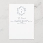 Dusty Blue Floral Crest Monogram Bruiloft Informatiekaartje (Voorkant)