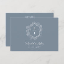 Dusty Blue Floral Crest Monogram Bruiloft