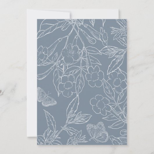 Dusty Blue Floral Crest Monogram Bruiloft Kaart (Achterkant)