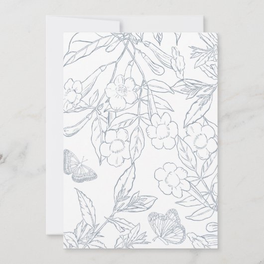 Dusty Blue Floral Crest Monogram Bruiloft Kaart (Achterkant)