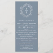 Dusty Blue Floral Crest Monogram Bruiloft Programmakaart (Voorkant)