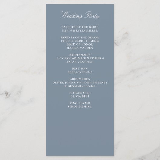 Dusty Blue Floral Crest Monogram Bruiloft Programmakaart (Achterkant)