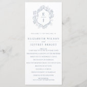 Dusty Blue Floral Crest Monogram Bruiloft Programmakaart (Voorkant)