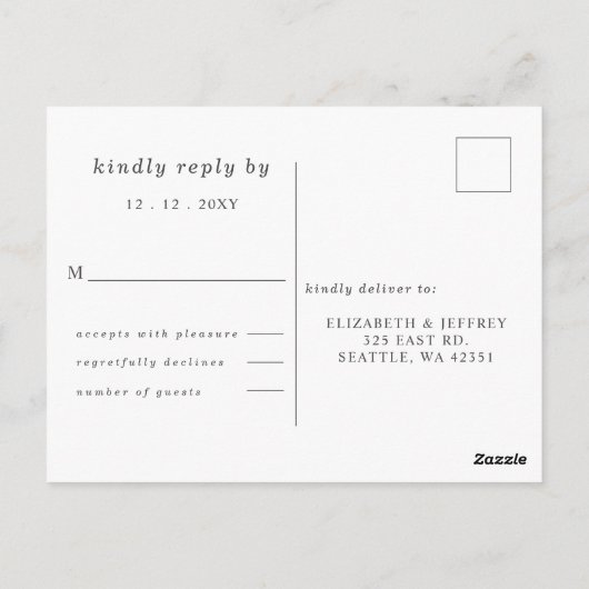 Dusty Blue Floral Crest Monogram Bruiloft RSVP Briefkaart (Achterkant)