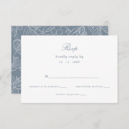 Dusty Blue Floral Crest Monogram Bruiloft RSVP Kaartje