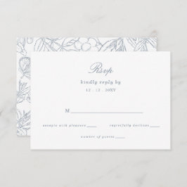 Dusty Blue Floral Crest Monogram Bruiloft RSVP Kaartje