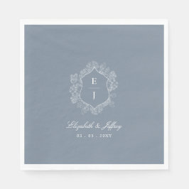 Dusty Blue Floral Crest Monogram Bruiloft Servet