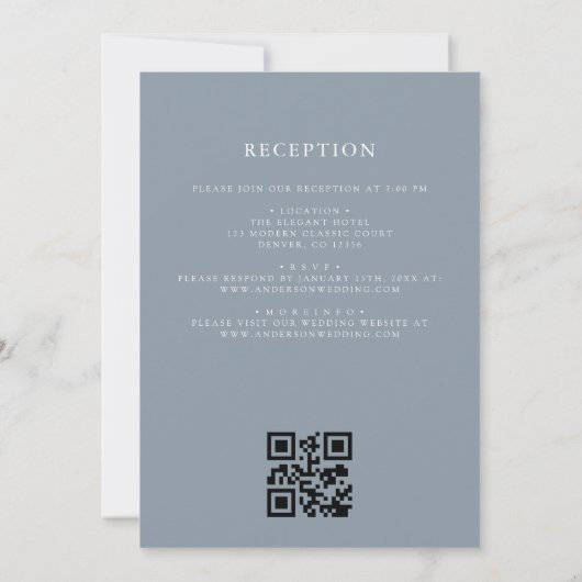 Dusty Blue Floral Crest Monogram Wedding QR Code Kaart (Achterkant)