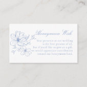 Dusty Blue Floral Crest Monogrammed Honeymoon Wish Informatiekaartje (Voorkant)
