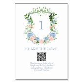 Dusty Blue Floral Crest QR Code Foto delen Kaart (Achterkant)
