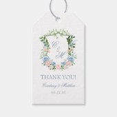 Dusty Blue Floral Crest Wedding Bedankt Cadeaulabel (Voorkant)
