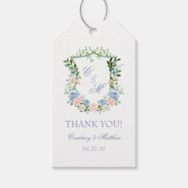 Dusty Blue Floral Crest Wedding Bedankt Cadeaulabel