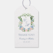 Dusty Blue Floral Crest Wedding Bedankt Cadeaulabel (Achterkant)