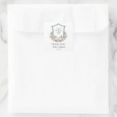 Dusty Blue Floral Crest Wedding Bedankt Vierkante Sticker (Tas)