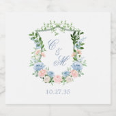 Dusty Blue Floral Crest Wedding Bier Etiket (Enkel label)