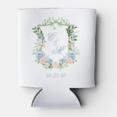 Dusty Blue Floral Crest Wedding Blikjeskoeler (Voorkant)