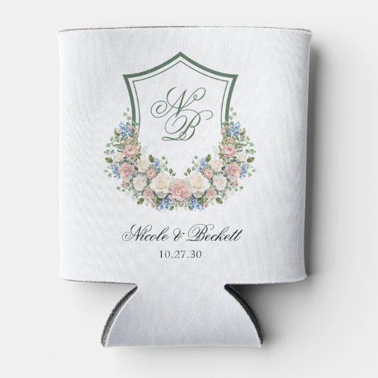 Dusty Blue Floral Crest Wedding Cooler (Voorkant)