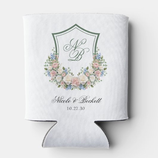 Dusty Blue Floral Crest Wedding Cooler (Achterkant)