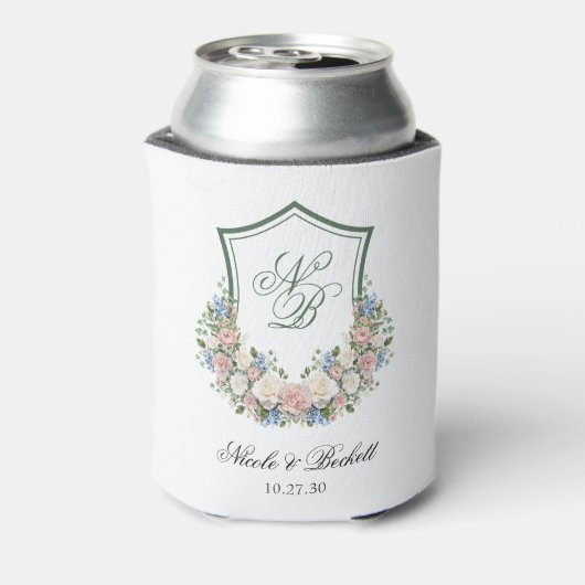 Dusty Blue Floral Crest Wedding Cooler (Blikje Achterkant)