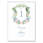 Dusty Blue Floral Crest Wedding Kaart (Voorkant)
