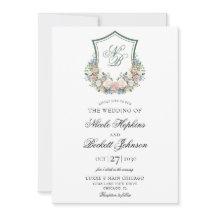 Dusty Blue Floral Crest Wedding