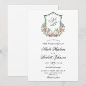 Dusty Blue Floral Crest Wedding Kaart (Voorkant / Achterkant)