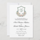 Dusty Blue Floral Crest Wedding Kaart (Voorkant)